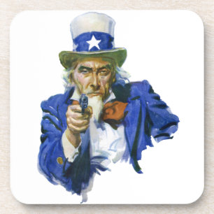 Vintage Patriottische Oom Sam met Sterrenhoed en G Onderzetter