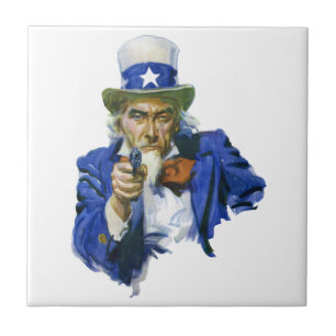 Vintage Patriottische Oom Sam met Sterrenhoed en G Tegeltje