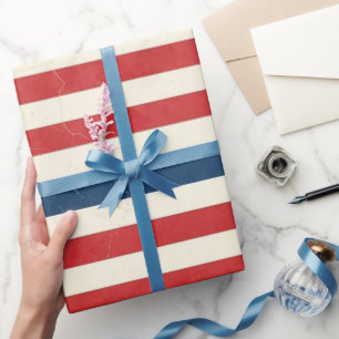 Vintage Patriottische Rode Witte Blauwe Strepen Cadeaupapier
