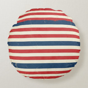 Vintage Patriottische Rode Witte Blauwe Strepen Rond Kussen