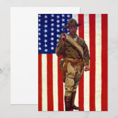 Vintage Patriottische Soldaat met Amerikaanse Vlag (Voorkant / Achterkant)