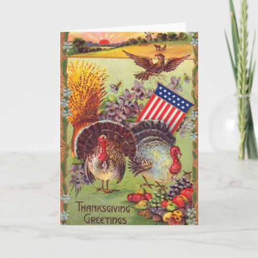 Vintage Patriottische Thanksgiving Wenskaart Feestdagen Kaart (Voorkant)