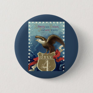 Vintage patriottische Vierde Juli, Adelaar met ste Ronde Button 5,7 Cm