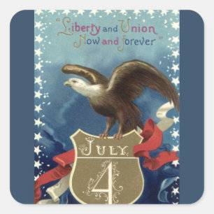 Vintage Patriottische Vierde Juli, Adelaar met Ste Vierkante Sticker