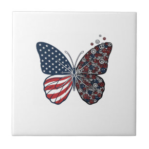 Vintage Patriottische Vredesvlinder Vector Kunst_1 Tegeltje