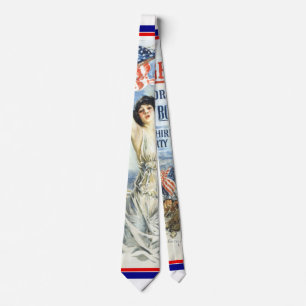 Vintage patriottische vrouw met Amerikaanse vlag p Stropdas