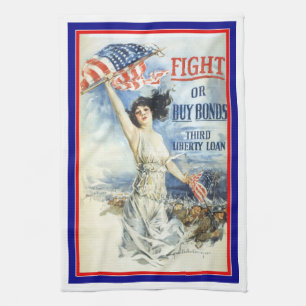 Vintage patriottische vrouw met Amerikaanse vlag p Theedoek