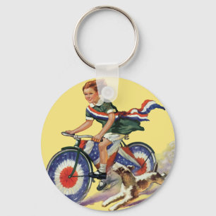 Vintage Patriottisme, Meisje dat op een patriottis Sleutelhanger