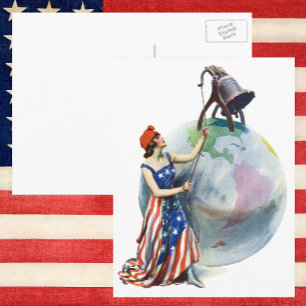 Vintage patriottistische Lady Liberty-tijdschriftc Briefkaart