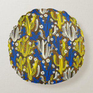 Vintage patroon met cactus op zwarte achtergrond.  rond kussen