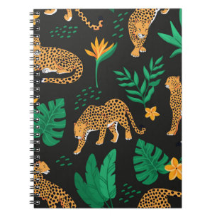 Vintage patroon met luipaarden en tropische blader notitieboek