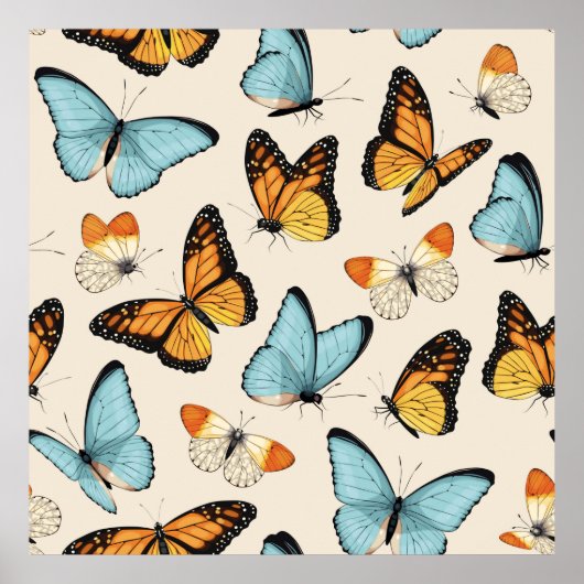 Vintage pattern with high detailed tropic butterfl poster (Voorkant)