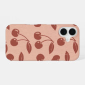 Vintage Pattern with Stylized Cherries iPhone 16 Hoesje (Achterkant horizontaal)