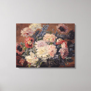 Vintage Paul Biva Basket of Peonies Canvas Afdruk