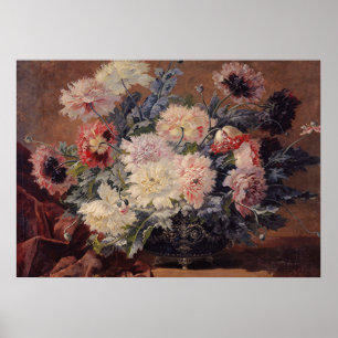 Vintage Paul Biva Basket of Peonies Poster