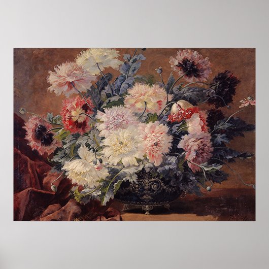 Vintage Paul Biva Basket of Peonies Poster (Voorkant)