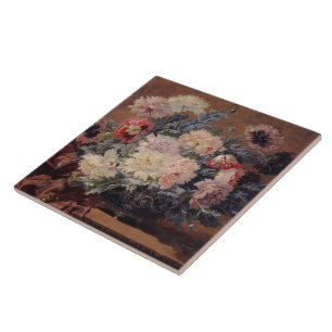 Vintage Paul Biva Basket of Peonies Tegeltje