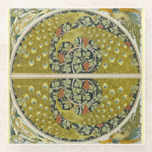 Vintage Pauw Art Nouveau Salie Groene Bloemmotief Glazen Onderzetter