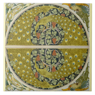 Vintage Pauw Art Nouveau Salie Groene Bloemmotief Tegeltje