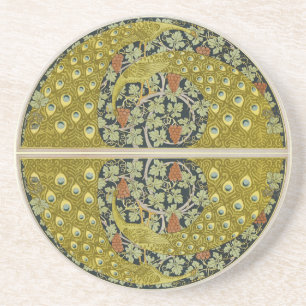 Vintage Pauw Art Nouveau Salie Groene Bloemmotief Zandsteen Onderzetter