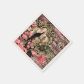 Vintage pauw bloemrijke muzieknoot roze en goud servet (Hoek)