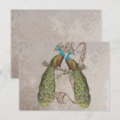 Vintage Pauw Grunge Damast Liefdesvogels Briefkaart (Voorkant / Achterkant)