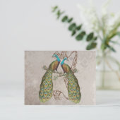 Vintage Pauw Grunge Damast Liefdesvogels Briefkaart (Staand voorkant)