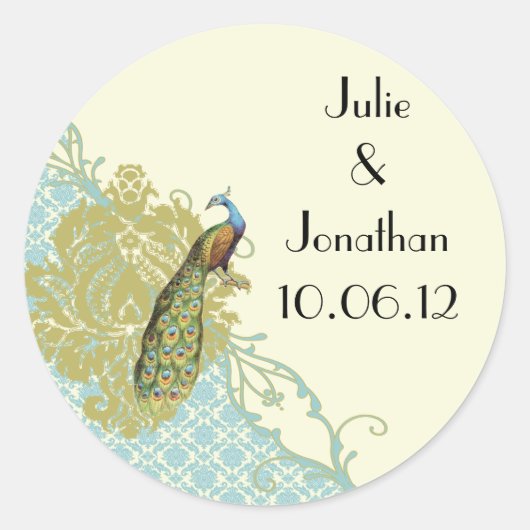Vintage Pauw Lagune Damask Sticker (Voorkant)