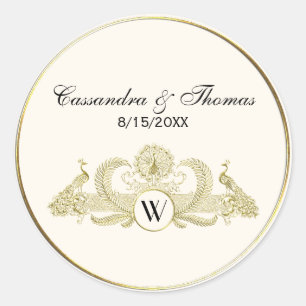 Vintage Pauw Monogram Faux Goud Ivoor BG Ronde Sticker