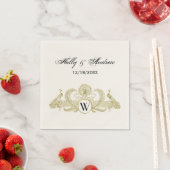 Vintage Pauw Monogram Faux Goud Ivoor BG Servetten (Insitu)