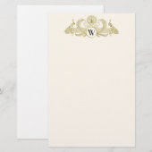 Vintage Pauw Monogram Faux Goud Ivoorkleurig BG Briefpapier (Voorkant / Achterkant)