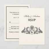 Vintage Pauw Monogram Ivoorkleurig BG RSVP Kaartje (Voorkant / Achterkant)