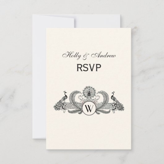 Vintage Pauw Monogram Ivoorkleurig BG RSVP Kaartje (Voorkant)