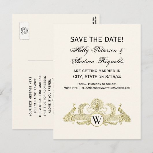 Vintage Pauw Monogram Nep Goud Ivoorkleurig BG Aankondigingskaart (Voorkant / Achterkant)