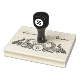 Vintage pauwen, koppel namen initiaal monogram rubberstempel