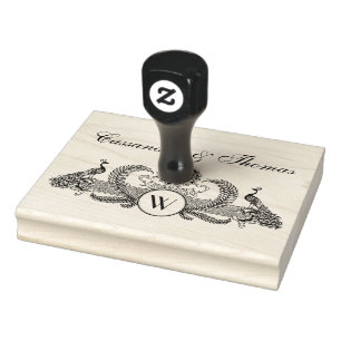 Vintage pauwen, koppel namen initiaal monogram rubberstempel