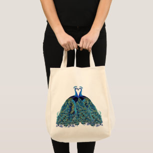 Vintage pauwen kussen huwelijkscadeaus tote bag