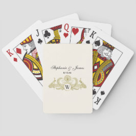 Vintage pauwen met monogram - Goud ivoor Pokerkaarten