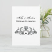 Vintage pauwen met monogram kaart (Staand voorkant)