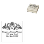 Vintage pauwen met monogram rubberstempel (Gestempeld)