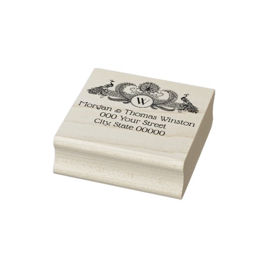 Vintage pauwen met monogram rubberstempel (Stempel)
