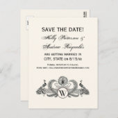 Vintage Pauwen Monogram Ivoor BG Aankondigingskaart (Voorkant / Achterkant)