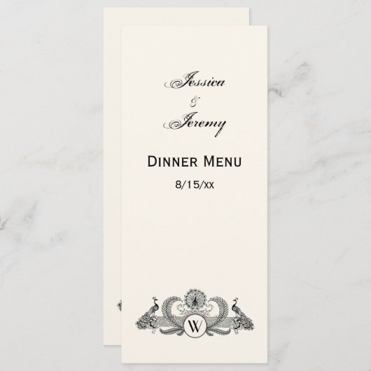 Vintage Pauwen Monogram Ivoor BG Kaart (Voorkant / Achterkant)