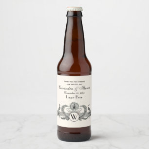 Vintage Pauwen Monogram Ivoorkleurig BG Bier Etiket