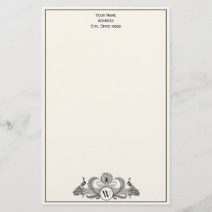 Vintage Pauwen Monogram Ivoorkleurig BG Briefpapier