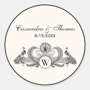 Vintage Pauwen Monogram Ivoorkleurig BG Ronde Sticker