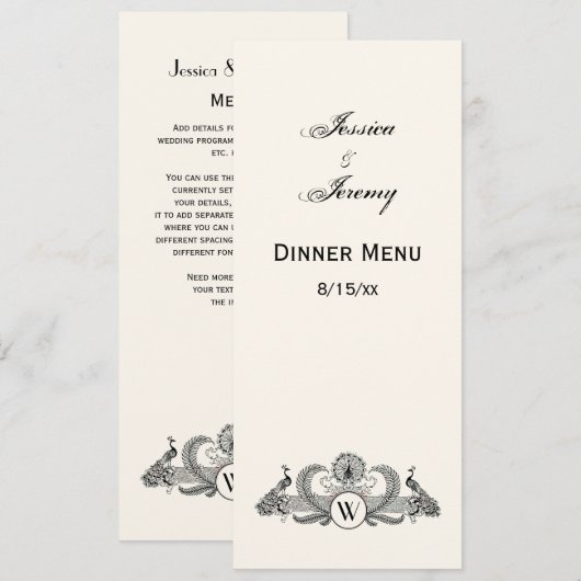 Vintage Pauwen Monogram Roomkleurig BG Kaart (Voorkant / Achterkant)