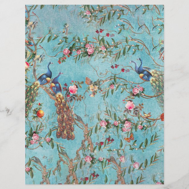 Vintage pauwen roze en blauw (Voorkant)