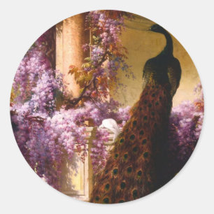 Vintage Pauwentuin Kunstwerk Romantische Wisteri Ronde Sticker