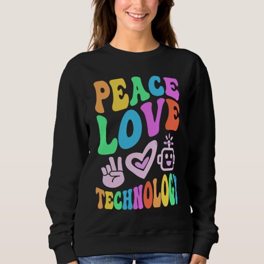 Vintage PEACE LOVE TECHNOLOGY Retro Computer Teach Trui (Voorkant)
